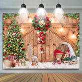 Weihnachten Baum Hölzern Tür Licht Hintergrund Für Winter